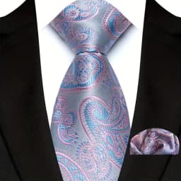 Luxury Mens Ties Floral Silver Purple Ties Paisley NeckTie Pocket Square Set Men Wedding Business Party 8CM Tie Accessories Gift