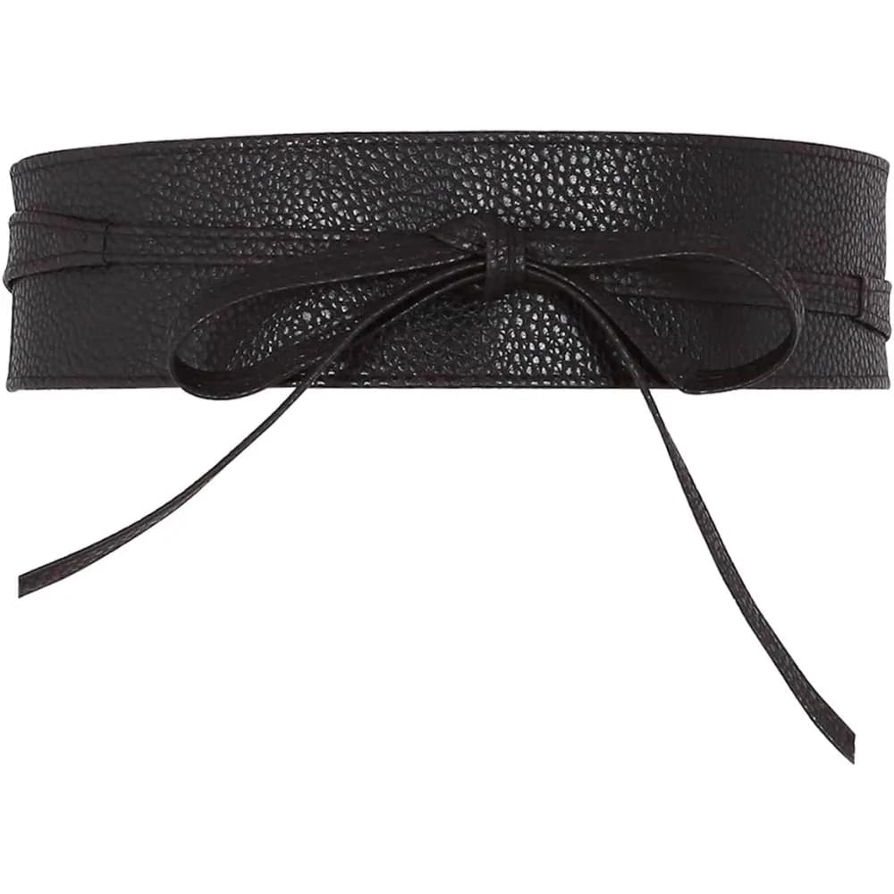 Women Soft PU Leather Obi Belt Self Tie Wrap Cinch Belt Fashion Bowknot Waistband Wrap Belt for Dress Jumpsuit