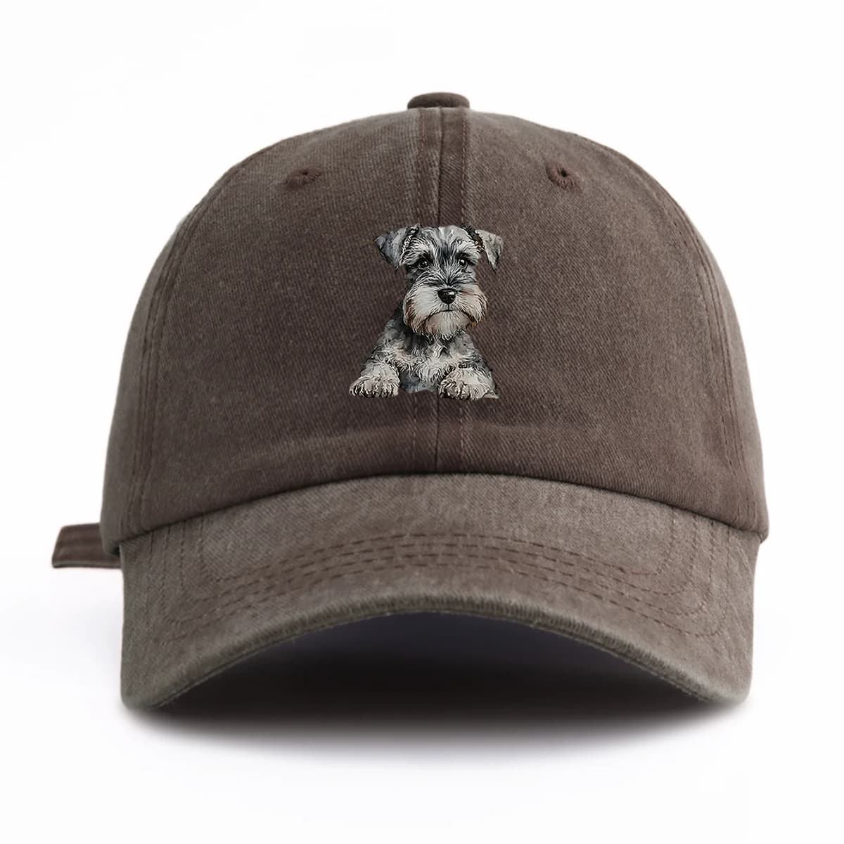 1pc Schnauzer Print Washed Baseball Cap for Adults, Minimalist Retro Style Casual Soft Adjustable Dad Hat, Perfect As Gift