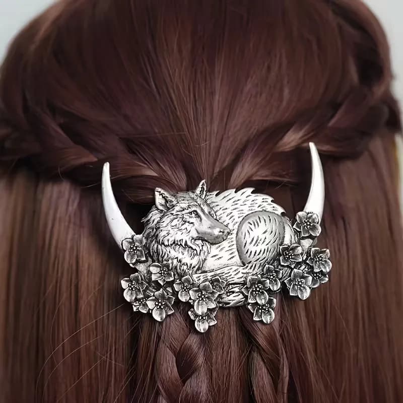 A Vintage Viking Wolf Hairpin, A Gift Featuring the Moon and the Wolf - Perfect for the Occasion.