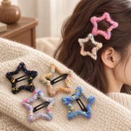 Handmade Yarn Wrapped Star Hair Clips Cute Colorful Korean Fuzzy Snap Barrettes for Women and Girls Fall Winter Hair Accessories