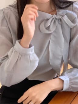 Women's Shirt Bow Tie Lantern Sleeve Slimming Pure Color Glossy Spring New Style Korean Style Breathable Skin-Friendly