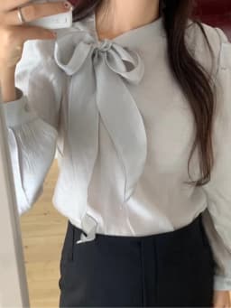 Women's Shirt Bow Tie Lantern Sleeve Slimming Pure Color Glossy Spring New Style Korean Style Breathable Skin-Friendly