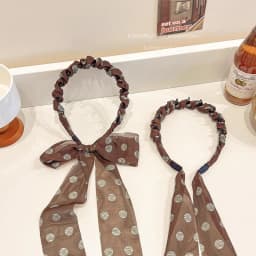 Coffee Polka Dot Ribbon Headband For Women - High Skull Top Hair Bands Face Washing Hairband Elegant Ponytail Hair Accessory