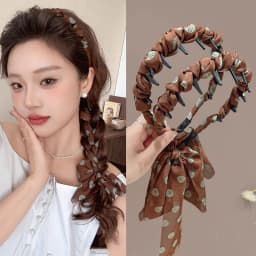 Coffee Polka Dot Ribbon Headband For Women - High Skull Top Hair Bands Face Washing Hairband Elegant Ponytail Hair Accessory