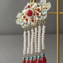 Ancient Style Hanfu Hair Accessories, Retro Song and Ming Dynasty Style, Burnt Blue Hairpin Clips, Bridal Attire, Red Hairpin Cl