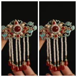 Ancient Style Hanfu Hair Accessories, Retro Song and Ming Dynasty Style, Burnt Blue Hairpin Clips, Bridal Attire, Red Hairpin Cl