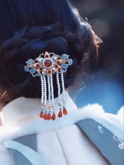 Ancient Style Hanfu Hair Accessories, Retro Song and Ming Dynasty Style, Burnt Blue Hairpin Clips, Bridal Attire, Red Hairpin Cl
