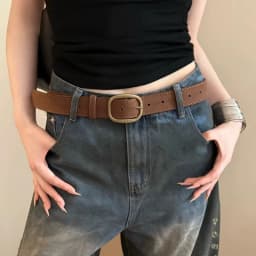American Vintage Brown Buckle Wide Leather Belt for Women, A Niche High-end Accessory To Pair with Jeans