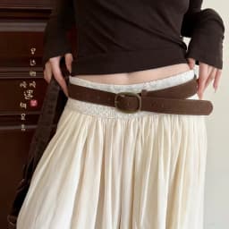 American Vintage Brown Buckle Wide Leather Belt for Women, A Niche High-end Accessory To Pair with Jeans