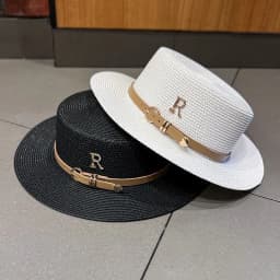 Rhinestone women's summer beach sunshade hat Braided straw sunblock hat French belt vintage top hat