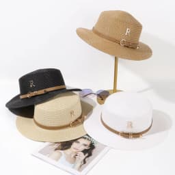 Rhinestone women's summer beach sunshade hat Braided straw sunblock hat French belt vintage top hat