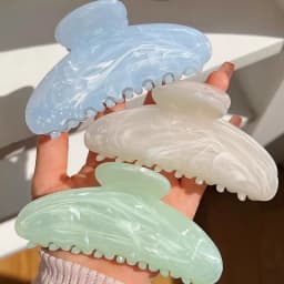 2026 New Korean Cream Colored Marble Pattern Half Round Hair Clip Simple Shark Hair Clip Stable Clamping Headwear Accessories