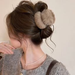 Double-faced Women's Simulated Rabbit Fur Hair Clips Coffee Plush Half Updo Shark Clamp Warm Hair Accessories Autumn Winter M