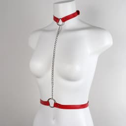 Edgy Y2K Faux Leather Choker Harness Belt - Choker & Chain Integrated Waist Accessory