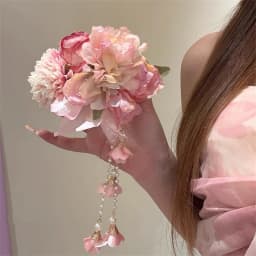 Teng Hua's Love~ Exquisite Pink Tassel Flower Hair Clip for Women's Cheongsam Side Hairpin