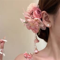Teng Hua's Love~ Exquisite Pink Tassel Flower Hair Clip for Women's Cheongsam Side Hairpin