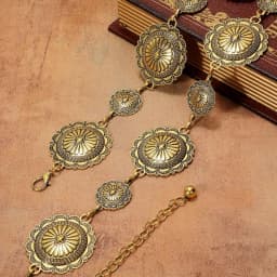 Women Western Metal Concho Belt Vintage Boho Gold Chain Belts for Dresses Jeans Adjustable Cowgirl Waist Chain