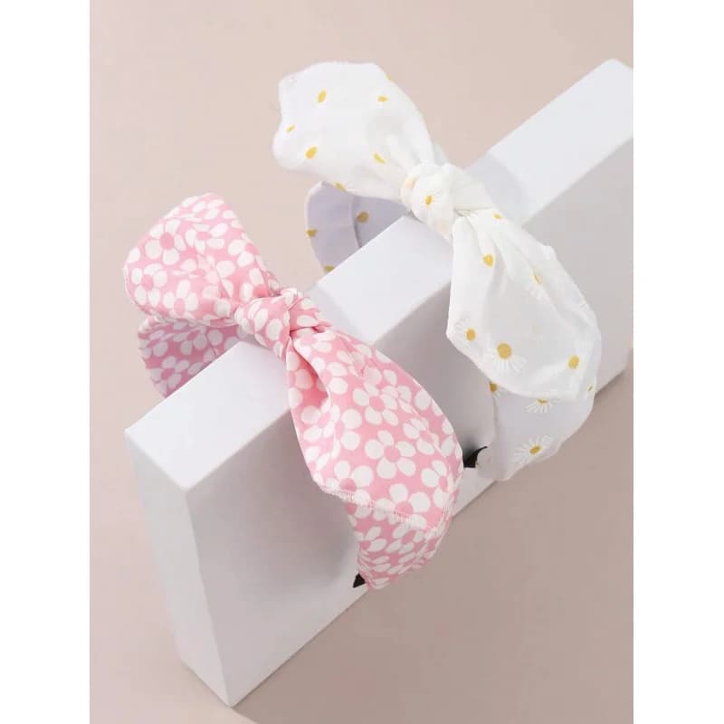 2pcs Girls‘ Fun Bunny Ear Headbands, Adorned with Fabric Flowers for Imaginative Play & Style