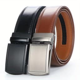Men's Adjustable Automatic Buckle Belt - Genuine Cowhide Leather with Alloy Buckle, Versatile Business Belt & Ideal Gift for Him