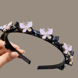 Elegant Hair Bands with Clips Shiny Sweet Rhinestone Bangs Clip Headband Hair Weaving Tool Headwear Women Butterfly Hair Hoop