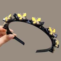 Elegant Hair Bands with Clips Shiny Sweet Rhinestone Bangs Clip Headband Hair Weaving Tool Headwear Women Butterfly Hair Hoop