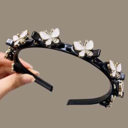 Elegant Hair Bands with Clips Shiny Sweet Rhinestone Bangs Clip Headband Hair Weaving Tool Headwear Women Butterfly Hair Hoop