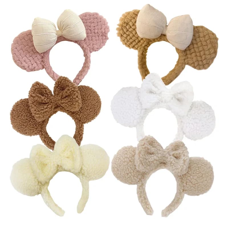 Plush Mouse Ears Hair Hoop Hairband  Holiday Party Princess Bow Hairband COSTUME Cosplay Plush  Adult/Kids Headband Gift