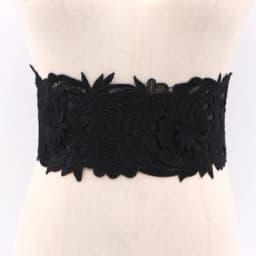 Lace Flower Elastic Wide Waistband for Dress with Snap Button Belt Fashion Wide Belt for Women Black and White