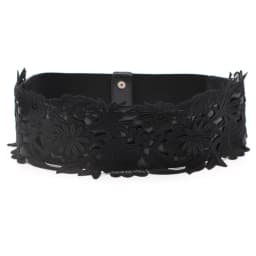 Lace Flower Elastic Wide Waistband for Dress with Snap Button Belt Fashion Wide Belt for Women Black and White