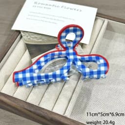1pcCream series grid pattern grip clip, countryside style bow, love hair clip, Korean version fashionable small fresh shark clip