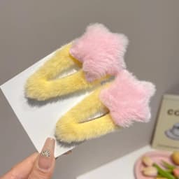 2pcs Plush Star Hair Clips for Women, Color Blocking Star Bangs Clips - Soft Hair Accessories for Girls