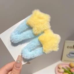 2pcs Plush Star Hair Clips for Women, Color Blocking Star Bangs Clips - Soft Hair Accessories for Girls