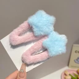 2pcs Plush Star Hair Clips for Women, Color Blocking Star Bangs Clips - Soft Hair Accessories for Girls