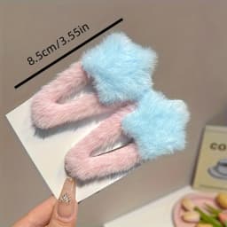 2pcs Plush Star Hair Clips for Women, Color Blocking Star Bangs Clips - Soft Hair Accessories for Girls