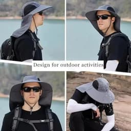 Summer Outdoor Fishing Bucket Hat for Men Wide Brim UV Sun Protection Cap with Neck Flap Sunshade for Hiking Camping Travel