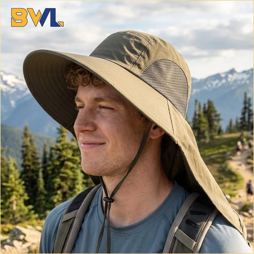 Summer Outdoor Fishing Bucket Hat for Men Wide Brim UV Sun Protection Cap with Neck Flap Sunshade for Hiking Camping Travel
