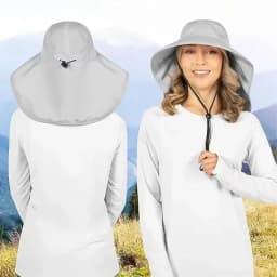 Summer Outdoor Fishing Bucket Hat for Men Wide Brim UV Sun Protection Cap with Neck Flap Sunshade for Hiking Camping Travel