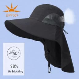 Summer Outdoor Fishing Bucket Hat for Men Wide Brim UV Sun Protection Cap with Neck Flap Sunshade for Hiking Camping Travel