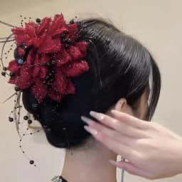 Elegant Peony Flower Grasping Clip Sequin Tassel Hair Claw Plastic Crab Hair Clips Women