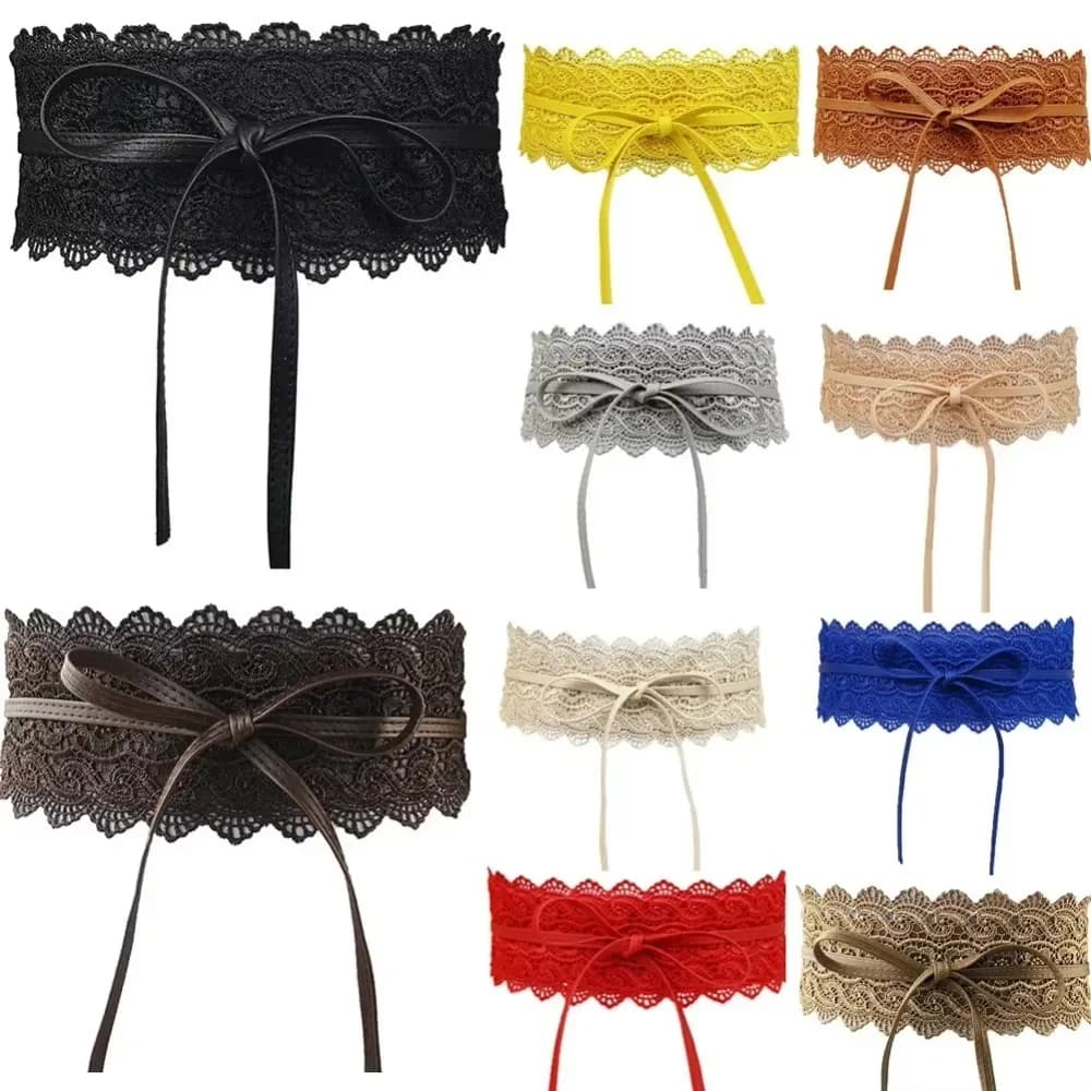 Boho Style Soft Lace Waist Belt Wide Self Tie Bow Tie Belt Wrap Around Cinched Waistband Corset Belt for Dresses