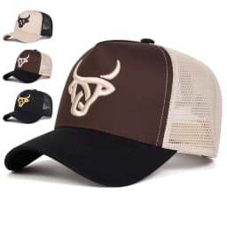 Unisex Ox Head Embroidery Baseball Net Caps Adjustable Casual Hats Spring and Summer Outdoor Sunscreen Hats