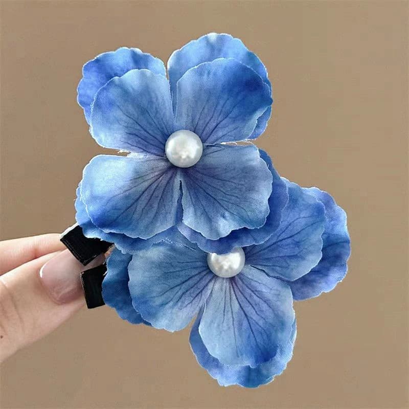 2Pcs Spring Hydrangea Hair Clips Women Girls Sweet Braid Hairpins Pearl Floral Barrettes For Travelling Wedding Hair Accessories