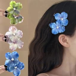 2Pcs Spring Hydrangea Hair Clips Women Girls Sweet Braid Hairpins Pearl Floral Barrettes For Travelling Wedding Hair Accessories