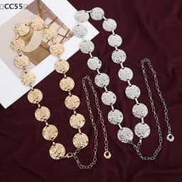 Metal Gold/Silver Chain Belt Geometry Round Wafer Adjustable Women Waist Chain Dress Shirt Decoration Accessories〔CC55〕