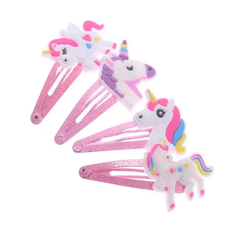 4PCS Unicorn Hair Clips Barrettes for Girls Hair Pins, Cute Hair Clips Metal Snap Barrettes Sparkly Hair Accessories