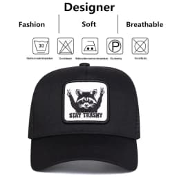 Unisex STAY TRASHY Raccoon Embroidery Baseball Net Caps Spring Summer Outdoor Adjustable Casual Hats Sunscreen Hat Sports Cap