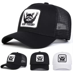 Unisex STAY TRASHY Raccoon Embroidery Baseball Net Caps Spring Summer Outdoor Adjustable Casual Hats Sunscreen Hat Sports Cap