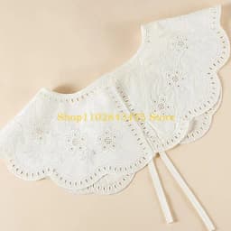 49MC Korean Decorative Fake Collar Shawl Wrap Hollow Out Embroidery Leaves Lace Necklace Vintage Short Poncho