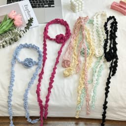 2026 New Sweet Cool Style Clavicle Chain Hand-Woven Crocheted Rose Necklace Popular Sweater Atmosphere Neck Flower Long Scarf